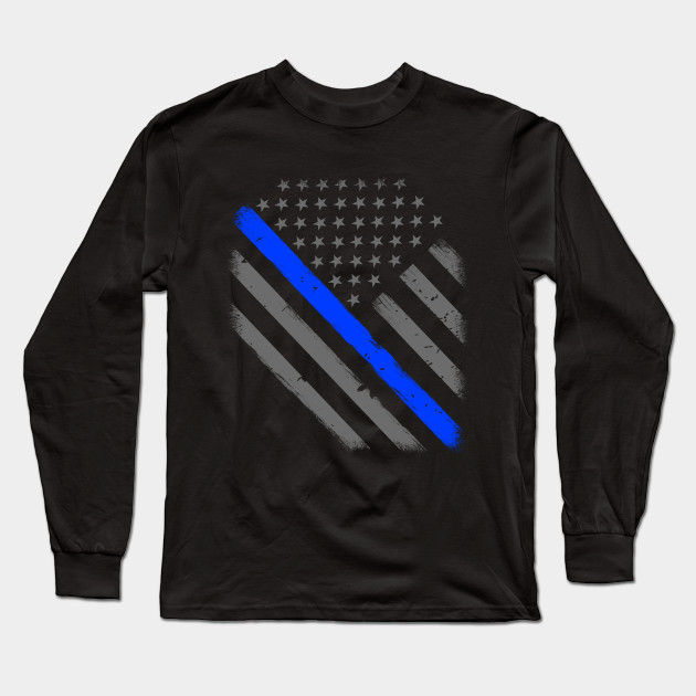 T-shirt Femme 'Thin Blue Line' - Drapeau Américain Style, Coupe Ajustée - 100% Coton, Marque Threadrock